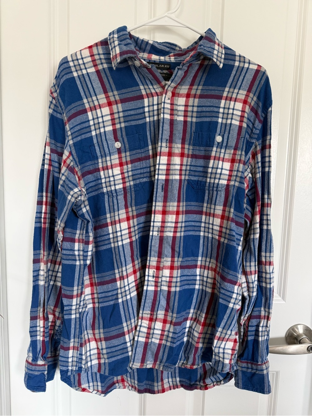 Blue Red White Plaid Flannel Shirt - Men old navy vintage